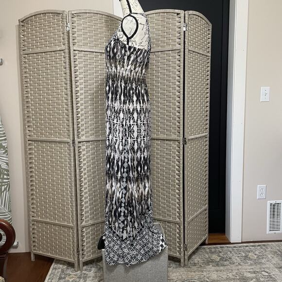 Soma Halter Neck H Back Maxi Dress Women's M Neutral Ikat Print Soft Stretchy - Picture 4 of 10